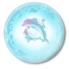 Значок с принтом Два дельфина в Курске,  металл | круглая форма, металлическая застежка в виде булавки | cute | dolphin | два дельфина | дельфин | дельфин в море | дельфинами | милый | мир | подводный