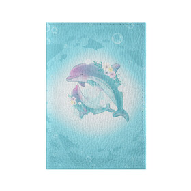 Обложка для паспорта матовая кожа с принтом Два дельфина в Курске, натуральная матовая кожа | размер 19,3 х 13,7 см; прозрачные пластиковые крепления | Тематика изображения на принте: cute | dolphin | два дельфина | дельфин | дельфин в море | дельфинами | милый | мир | подводный