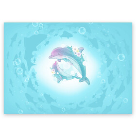 Поздравительная открытка с принтом Два дельфина в Курске, 100% бумага | плотность бумаги 280 г/м2, матовая, на обратной стороне линовка и место для марки
 | Тематика изображения на принте: cute | dolphin | два дельфина | дельфин | дельфин в море | дельфинами | милый | мир | подводный