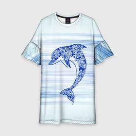 Детское платье 3D с принтом Дельфин в Курске, 100% полиэстер | прямой силуэт, чуть расширенный к низу. Круглая горловина, на рукавах — воланы | Тематика изображения на принте: cute | dolphin | два дельфина | дельфин | дельфин в море | дельфинами | милый | мир | подводный