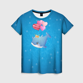 Женская футболка 3D с принтом Дельфин с воздушными шариками в Курске, 100% полиэфир ( синтетическое хлопкоподобное полотно) | прямой крой, круглый вырез горловины, длина до линии бедер | cute | dolphin | два дельфина | дельфин | дельфин в море | дельфинами | милый | мир | подводный