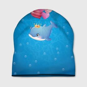 Шапка 3D с принтом Дельфин с воздушными шариками в Курске, 100% полиэстер | универсальный размер, печать по всей поверхности изделия | cute | dolphin | два дельфина | дельфин | дельфин в море | дельфинами | милый | мир | подводный