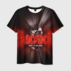 Мужская футболка 3D с принтом AC/DC: Angus Young в Курске, 100% полиэфир | прямой крой, круглый вырез горловины, длина до линии бедер | ac | ac dc | ac|dc | angus young | dc. logo | hard | rock | ангус янг | логотип