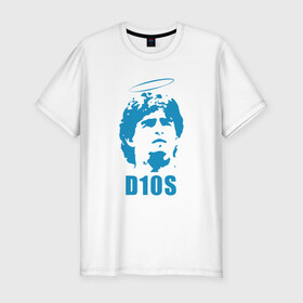 Мужская футболка хлопок Slim с принтом Dios Maradona в Курске, 92% хлопок, 8% лайкра | приталенный силуэт, круглый вырез ворота, длина до линии бедра, короткий рукав | argentina | maradona | messi | sport | аргентина | гол | диего | марадона | месси | мяч | рука бога | спорт | футбол | чемпион