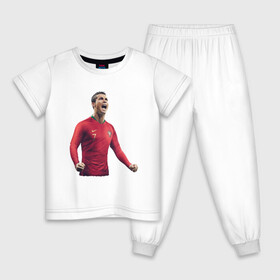 Детская пижама хлопок с принтом Cristiano Ronaldo в Курске, 100% хлопок |  брюки и футболка прямого кроя, без карманов, на брюках мягкая резинка на поясе и по низу штанин
 | Тематика изображения на принте: 07 | 7 | cristiano ronaldo | juventus | manchester united | national team | portugal | real madrid | soccer | soccer player | криштиану роналду | манчестер юнайтед | нападающий | португалия | реал мадрид | роналдо | сборная | футбол | фут