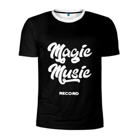 Мужская футболка 3D спортивная с принтом Magic Music Record White on Black в Курске, 100% полиэстер с улучшенными характеристиками | приталенный силуэт, круглая горловина, широкие плечи, сужается к линии бедра | magic | music | record | white on black | белая | белый на черном | знаменитость | музыкант