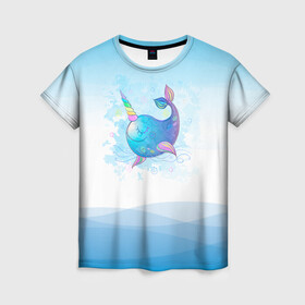 Женская футболка 3D с принтом Дельфин единорог в Курске, 100% полиэфир ( синтетическое хлопкоподобное полотно) | прямой крой, круглый вырез горловины, длина до линии бедер | cute | dolphin | unicorn | два дельфина | дельфин | дельфин в море | дельфинами | единорог | милый | мир | подводный