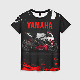 Женская футболка 3D с принтом YAMAHA [004] в Курске, 100% полиэфир ( синтетическое хлопкоподобное полотно) | прямой крой, круглый вырез горловины, длина до линии бедер | moto | yamaha | мотоцикл | ямана | ямаха