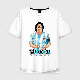 Мужская футболка хлопок Oversize с принтом Марадона - Рука Бога в Курске, 100% хлопок | свободный крой, круглый ворот, “спинка” длиннее передней части | argentina | maradona | messi | sport | аргентина | гол | диего | марадона | месси | мяч | рука бога | спорт | футбол | чемпион