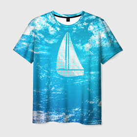 Мужская футболка 3D с принтом Парусная лодка в Курске, 100% полиэфир | прямой крой, круглый вырез горловины, длина до линии бедер | sailboat | кораблик | корабль | лодка | на голубом | парус | паруса | парусная лодка | халфтон