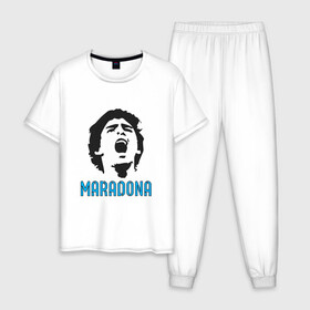 Мужская пижама хлопок с принтом Maradona Scream в Курске, 100% хлопок | брюки и футболка прямого кроя, без карманов, на брюках мягкая резинка на поясе и по низу штанин
 | Тематика изображения на принте: argentina | maradona | messi | sport | аргентина | гол | диего | марадона | месси | мяч | рука бога | спорт | футбол | чемпион