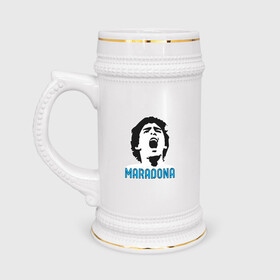 Кружка пивная с принтом Maradona Scream в Курске,  керамика (Материал выдерживает высокую температуру, стоит избегать резкого перепада температур) |  объем 630 мл | argentina | maradona | messi | sport | аргентина | гол | диего | марадона | месси | мяч | рука бога | спорт | футбол | чемпион