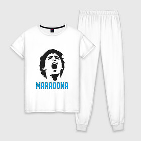 Женская пижама хлопок с принтом Maradona Scream в Курске, 100% хлопок | брюки и футболка прямого кроя, без карманов, на брюках мягкая резинка на поясе и по низу штанин | argentina | maradona | messi | sport | аргентина | гол | диего | марадона | месси | мяч | рука бога | спорт | футбол | чемпион