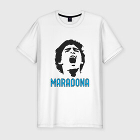 Мужская футболка хлопок Slim с принтом Maradona Scream в Курске, 92% хлопок, 8% лайкра | приталенный силуэт, круглый вырез ворота, длина до линии бедра, короткий рукав | Тематика изображения на принте: argentina | maradona | messi | sport | аргентина | гол | диего | марадона | месси | мяч | рука бога | спорт | футбол | чемпион