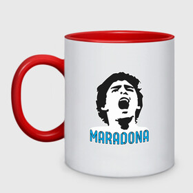 Кружка двухцветная с принтом Maradona Scream в Курске, керамика | объем — 330 мл, диаметр — 80 мм. Цветная ручка и кайма сверху, в некоторых цветах — вся внутренняя часть | argentina | maradona | messi | sport | аргентина | гол | диего | марадона | месси | мяч | рука бога | спорт | футбол | чемпион