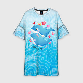 Детское платье 3D с принтом Два дельфина в Курске, 100% полиэстер | прямой силуэт, чуть расширенный к низу. Круглая горловина, на рукавах — воланы | Тематика изображения на принте: cute | dolphin | два дельфина | дельфин | дельфин в море | дельфинами | любовь | милый | мир | подводный | сердечки
