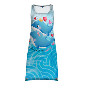 Платье-майка 3D с принтом Два дельфина в Курске, 100% полиэстер | полуприлегающий силуэт, широкие бретели, круглый вырез горловины, удлиненный подол сзади. | cute | dolphin | два дельфина | дельфин | дельфин в море | дельфинами | любовь | милый | мир | подводный | сердечки