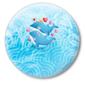 Значок с принтом Два дельфина в Курске,  металл | круглая форма, металлическая застежка в виде булавки | cute | dolphin | два дельфина | дельфин | дельфин в море | дельфинами | любовь | милый | мир | подводный | сердечки