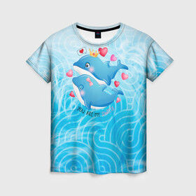 Женская футболка 3D с принтом Два дельфина в Курске, 100% полиэфир ( синтетическое хлопкоподобное полотно) | прямой крой, круглый вырез горловины, длина до линии бедер | cute | dolphin | два дельфина | дельфин | дельфин в море | дельфинами | любовь | милый | мир | подводный | сердечки