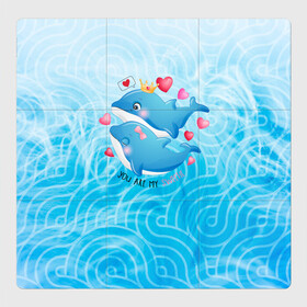 Магнитный плакат 3Х3 с принтом Два дельфина в Курске, Полимерный материал с магнитным слоем | 9 деталей размером 9*9 см | cute | dolphin | два дельфина | дельфин | дельфин в море | дельфинами | любовь | милый | мир | подводный | сердечки