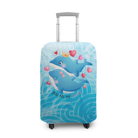 Чехол для чемодана 3D с принтом Два дельфина в Курске, 86% полиэфир, 14% спандекс | двустороннее нанесение принта, прорези для ручек и колес | cute | dolphin | два дельфина | дельфин | дельфин в море | дельфинами | любовь | милый | мир | подводный | сердечки