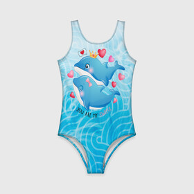 Детский купальник 3D с принтом Два дельфина в Курске, Полиэстер 85%, Спандекс 15% | Слитный крой, подклад по переду изделия, узкие бретели | cute | dolphin | два дельфина | дельфин | дельфин в море | дельфинами | любовь | милый | мир | подводный | сердечки