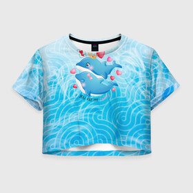 Женская футболка Crop-top 3D с принтом Два дельфина в Курске, 100% полиэстер | круглая горловина, длина футболки до линии талии, рукава с отворотами | cute | dolphin | два дельфина | дельфин | дельфин в море | дельфинами | любовь | милый | мир | подводный | сердечки