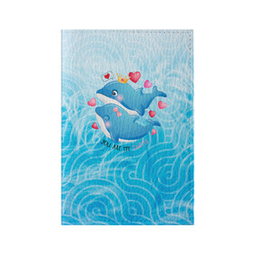 Обложка для паспорта матовая кожа с принтом Два дельфина в Курске, натуральная матовая кожа | размер 19,3 х 13,7 см; прозрачные пластиковые крепления | cute | dolphin | два дельфина | дельфин | дельфин в море | дельфинами | любовь | милый | мир | подводный | сердечки
