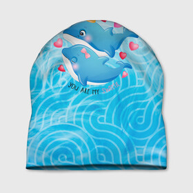 Шапка 3D с принтом Два дельфина в Курске, 100% полиэстер | универсальный размер, печать по всей поверхности изделия | cute | dolphin | два дельфина | дельфин | дельфин в море | дельфинами | любовь | милый | мир | подводный | сердечки