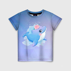 Детская футболка 3D с принтом Дельфинчик в Курске, 100% гипоаллергенный полиэфир | прямой крой, круглый вырез горловины, длина до линии бедер, чуть спущенное плечо, ткань немного тянется | cute | dolphin | дельфин | дельфин в море | дельфинами | дельфинчик | милый | мир | подводный