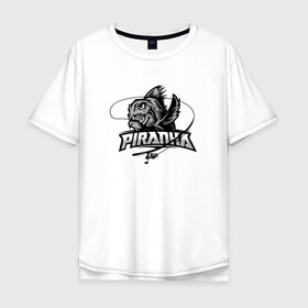 Мужская футболка хлопок Oversize с принтом Пиранья в Курске, 100% хлопок | свободный крой, круглый ворот, “спинка” длиннее передней части | black and white | black fish | fish | piranha | море | океан | пиранья | рыбка | с надписями | удочка | черная рыба
