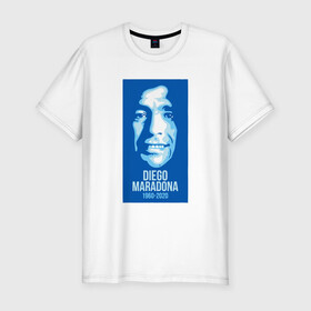 Мужская футболка хлопок Slim с принтом Super Maradona в Курске, 92% хлопок, 8% лайкра | приталенный силуэт, круглый вырез ворота, длина до линии бедра, короткий рукав | argentina | maradona | messi | sport | аргентина | гол | диего | марадона | месси | мяч | рука бога | спорт | футбол | чемпион
