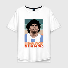 Мужская футболка хлопок Oversize с принтом Maradona - El Pibe De Oro в Курске, 100% хлопок | свободный крой, круглый ворот, “спинка” длиннее передней части | argentina | maradona | messi | sport | аргентина | гол | диего | марадона | месси | мяч | рука бога | спорт | футбол | чемпион