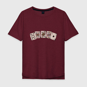 Мужская футболка хлопок Oversize с принтом Royal Flush Флеш Роял Покер в Курске, 100% хлопок | свободный крой, круглый ворот, “спинка” длиннее передней части | art | cards | casino | king | play cards | poker | retro | texas hold em | vintage | арт | валет | винтаж | дама | игральные карты | иллюстрация | казино | комбинация | король | ретро | старые карты | техасский холд | туз | флеш рояль