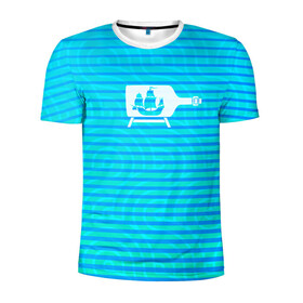 Мужская футболка 3D спортивная с принтом Кораблик в бутылке в Курске, 100% полиэстер с улучшенными характеристиками | приталенный силуэт, круглая горловина, широкие плечи, сужается к линии бедра | бутылка | в бутылке | кораблик | кораблики на синем | корабль | пузыри