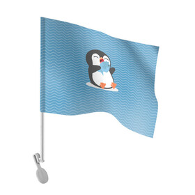 Флаг для автомобиля с принтом Пингвин в Курске, 100% полиэстер | Размер: 30*21 см | ест рыбу | морские | океан | пингвин | пингвинчик | рыба | рыбку
