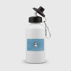 Бутылка спортивная с принтом Пингвин в Курске, металл | емкость — 500 мл, в комплекте две пластиковые крышки и карабин для крепления | ест рыбу | морские | океан | пингвин | пингвинчик | рыба | рыбку