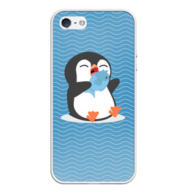 Чехол для iPhone 5/5S матовый с принтом Пингвин в Курске, Силикон | Область печати: задняя сторона чехла, без боковых панелей | ест рыбу | морские | океан | пингвин | пингвинчик | рыба | рыбку