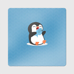 Магнит виниловый Квадрат с принтом Пингвин в Курске, полимерный материал с магнитным слоем | размер 9*9 см, закругленные углы | ест рыбу | морские | океан | пингвин | пингвинчик | рыба | рыбку