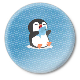 Значок с принтом Пингвин в Курске,  металл | круглая форма, металлическая застежка в виде булавки | Тематика изображения на принте: ест рыбу | морские | океан | пингвин | пингвинчик | рыба | рыбку