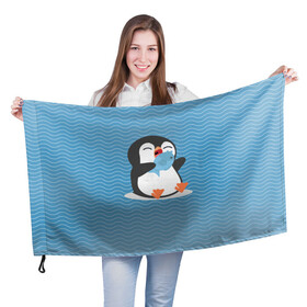 Флаг 3D с принтом Пингвин в Курске, 100% полиэстер | плотность ткани — 95 г/м2, размер — 67 х 109 см. Принт наносится с одной стороны | ест рыбу | морские | океан | пингвин | пингвинчик | рыба | рыбку