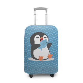 Чехол для чемодана 3D с принтом Пингвин в Курске, 86% полиэфир, 14% спандекс | двустороннее нанесение принта, прорези для ручек и колес | ест рыбу | морские | океан | пингвин | пингвинчик | рыба | рыбку
