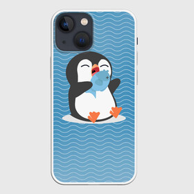 Чехол для iPhone 13 mini с принтом Пингвин в Курске,  |  | ест рыбу | морские | океан | пингвин | пингвинчик | рыба | рыбку