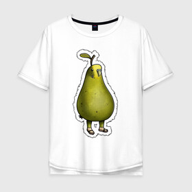 Мужская футболка хлопок Oversize с принтом Попугруша в Курске, 100% хлопок | свободный крой, круглый ворот, “спинка” длиннее передней части | mutant | parrot | pear | popu pear | sandal | груша | попугай | попугруша | сандали