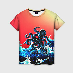 Женская футболка 3D с принтом Кракен в Море | Градиент в Курске, 100% полиэфир ( синтетическое хлопкоподобное полотно) | прямой крой, круглый вырез горловины, длина до линии бедер | animal | beast | fade | kraken | monster | moon | ocean | octopus | sea | water | waves | вода | волны | градиент | животные | звери | кракен | луна | монстр | море | океан | осьминог | рыбы | щупальца