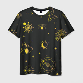 Мужская футболка 3D с принтом Эзотерика в Курске, 100% полиэфир | прямой крой, круглый вырез горловины, длина до линии бедер | гадание | глаз | гороскоп | желтый | звезды | знаки | зодиак | магия | оккультизм | тайны | эзотерика