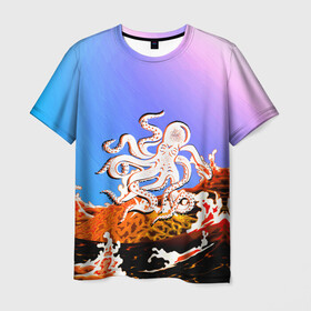 Мужская футболка 3D с принтом Осьминог в Лаве | Градиент в Курске, 100% полиэфир | прямой крой, круглый вырез горловины, длина до линии бедер | animal | beast | fade | kraken | monster | moon | ocean | octopus | sea | water | waves | вода | волны | градиент | животные | звери | кракен | лава | луна | монстр | море | небо | огонь | океан | осьминог | рыбы | щупальца