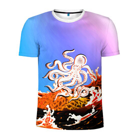 Мужская футболка 3D спортивная с принтом Осьминог в Лаве | Градиент в Курске, 100% полиэстер с улучшенными характеристиками | приталенный силуэт, круглая горловина, широкие плечи, сужается к линии бедра | animal | beast | fade | kraken | monster | moon | ocean | octopus | sea | water | waves | вода | волны | градиент | животные | звери | кракен | лава | луна | монстр | море | небо | огонь | океан | осьминог | рыбы | щупальца