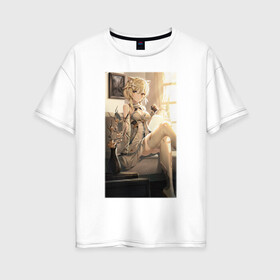 Женская футболка хлопок Oversize с принтом Lumine fan art в Курске, 100% хлопок | свободный крой, круглый ворот, спущенный рукав, длина до линии бедер
 | art | fanart | game | genshin | impact | lumine | арт | люмин | фан