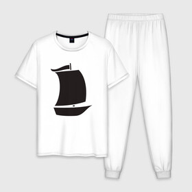 Мужская пижама хлопок с принтом Парусная лодка в Курске, 100% хлопок | брюки и футболка прямого кроя, без карманов, на брюках мягкая резинка на поясе и по низу штанин
 | sailboat | кораблик | корабль | лодка | парус | парусная лодка | тату | татуировка